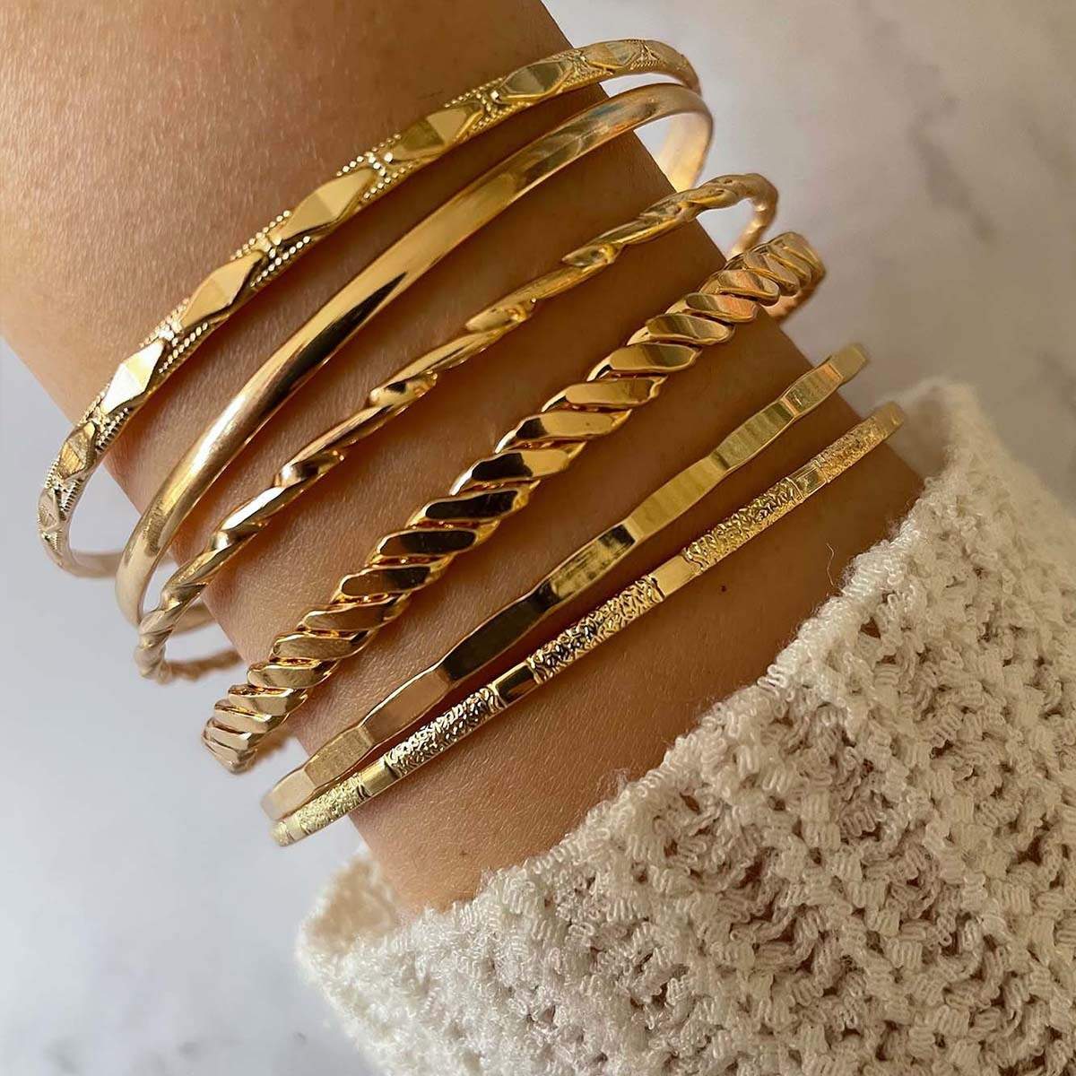 Bohemian Metal Chain Bracelet Set For Women Geometric Gold Color Thick Link Chain Bangle Female Fashion Jewelry