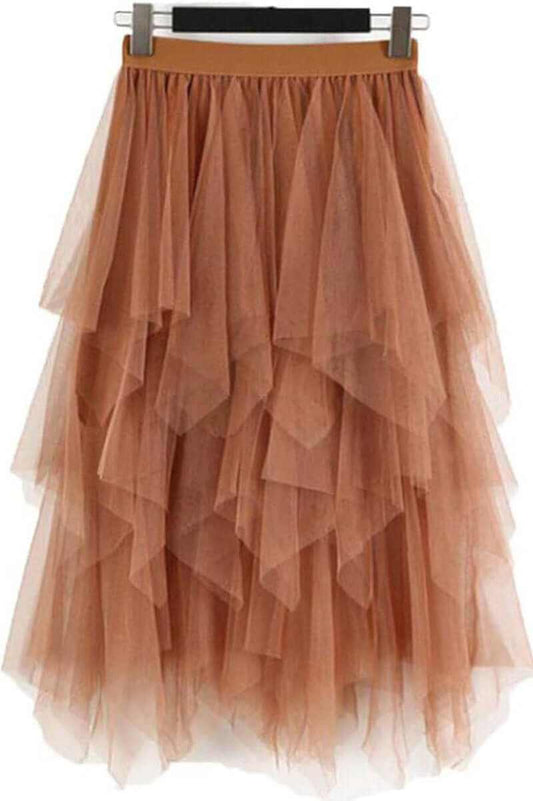 Women'S Tulle Skirt Formal High Low Asymmetrical Midi Length Elastic Wnull