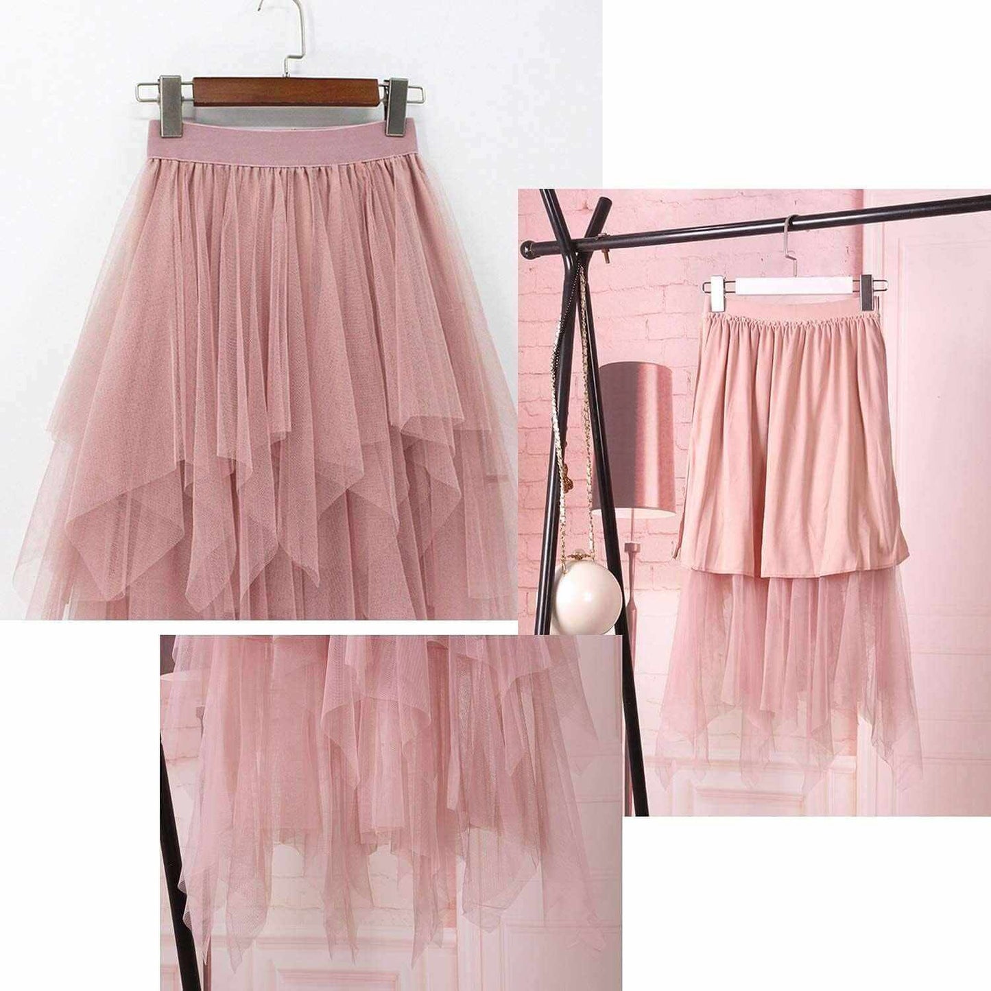 Women'S Tulle Skirt Formal High Low Asymmetrical Midi Length Elastic Wnull