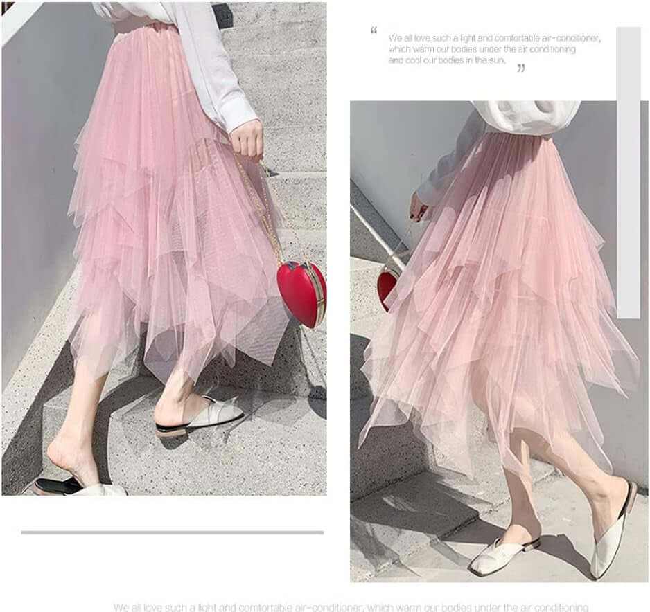 Women'S Tulle Skirt Formal High Low Asymmetrical Midi Length Elastic Wnull