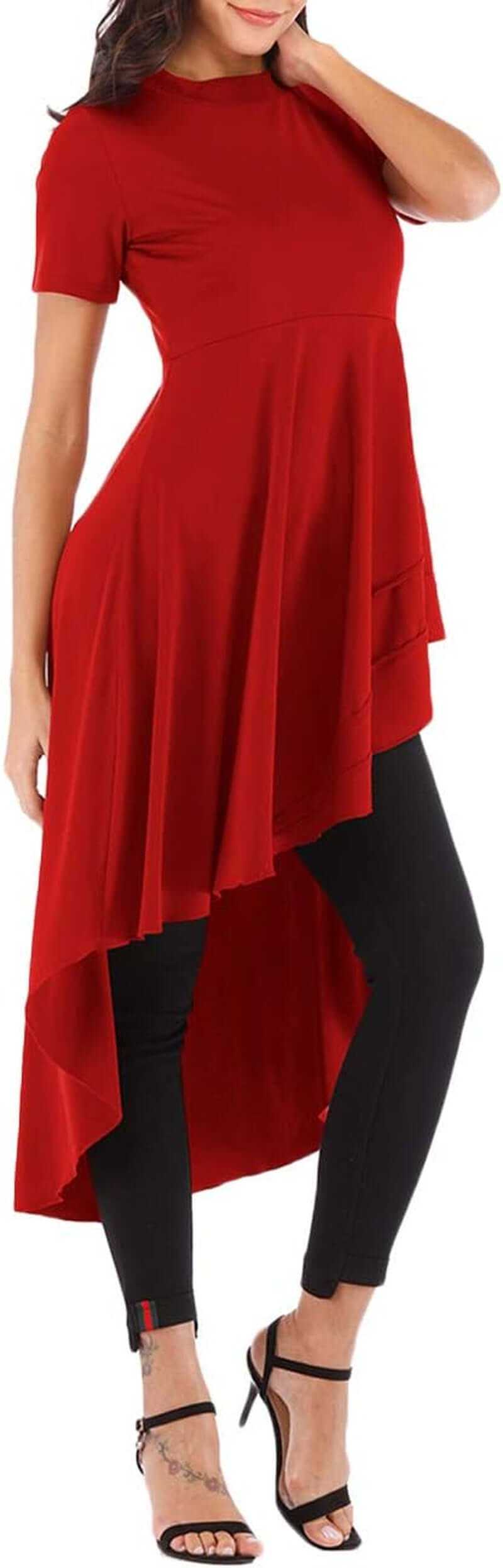 Women'S Ruffle High Low Asymmetrical Irregular Hem Tops Short Sleeve Tnull