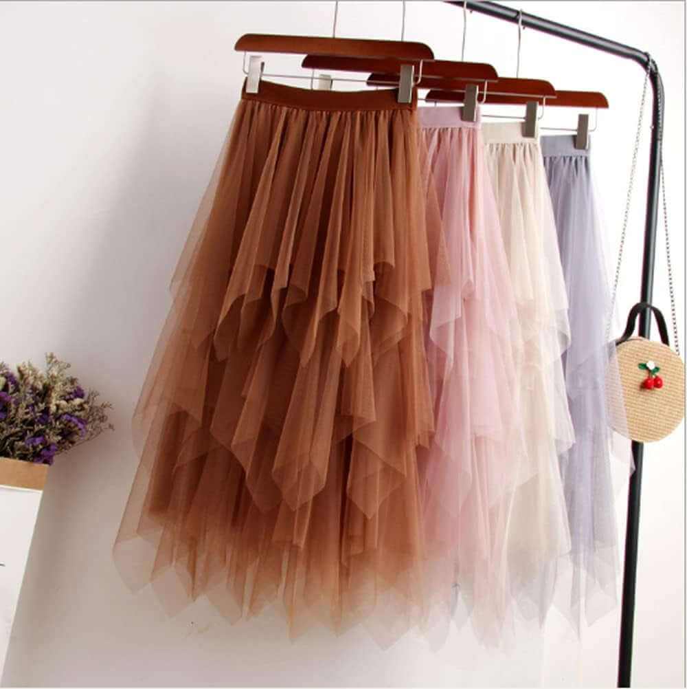 Women'S Tulle Skirt Formal High Low Asymmetrical Midi Length Elastic Wnull