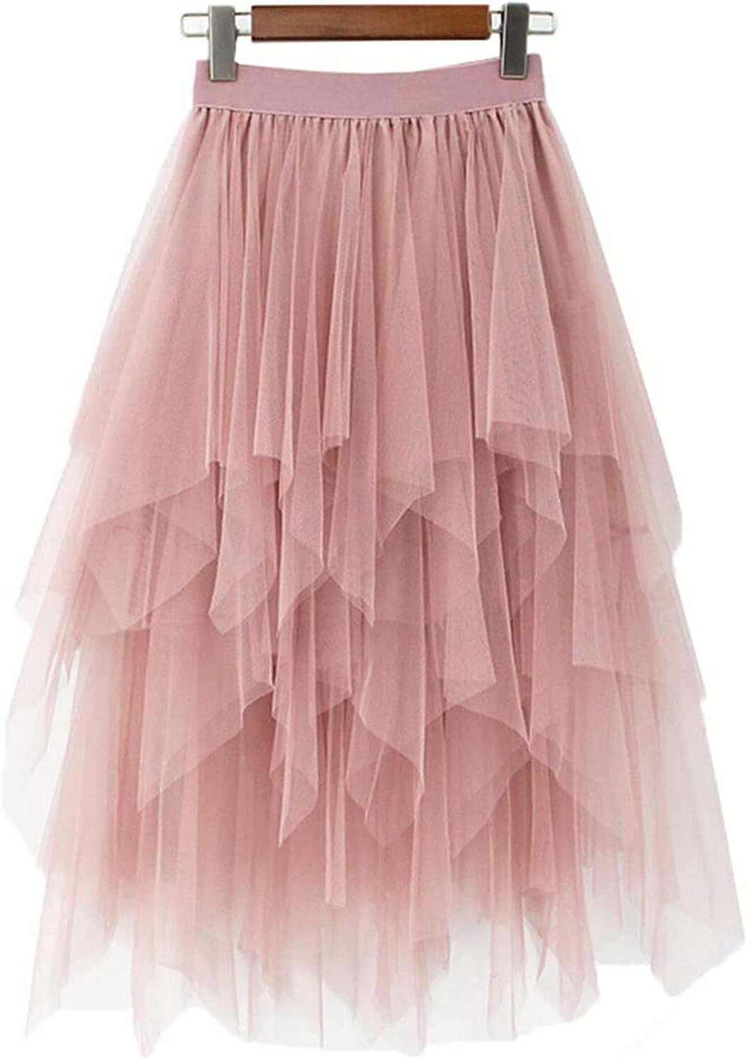 Women'S Tulle Skirt Formal High Low Asymmetrical Midi Length Elastic Wnull