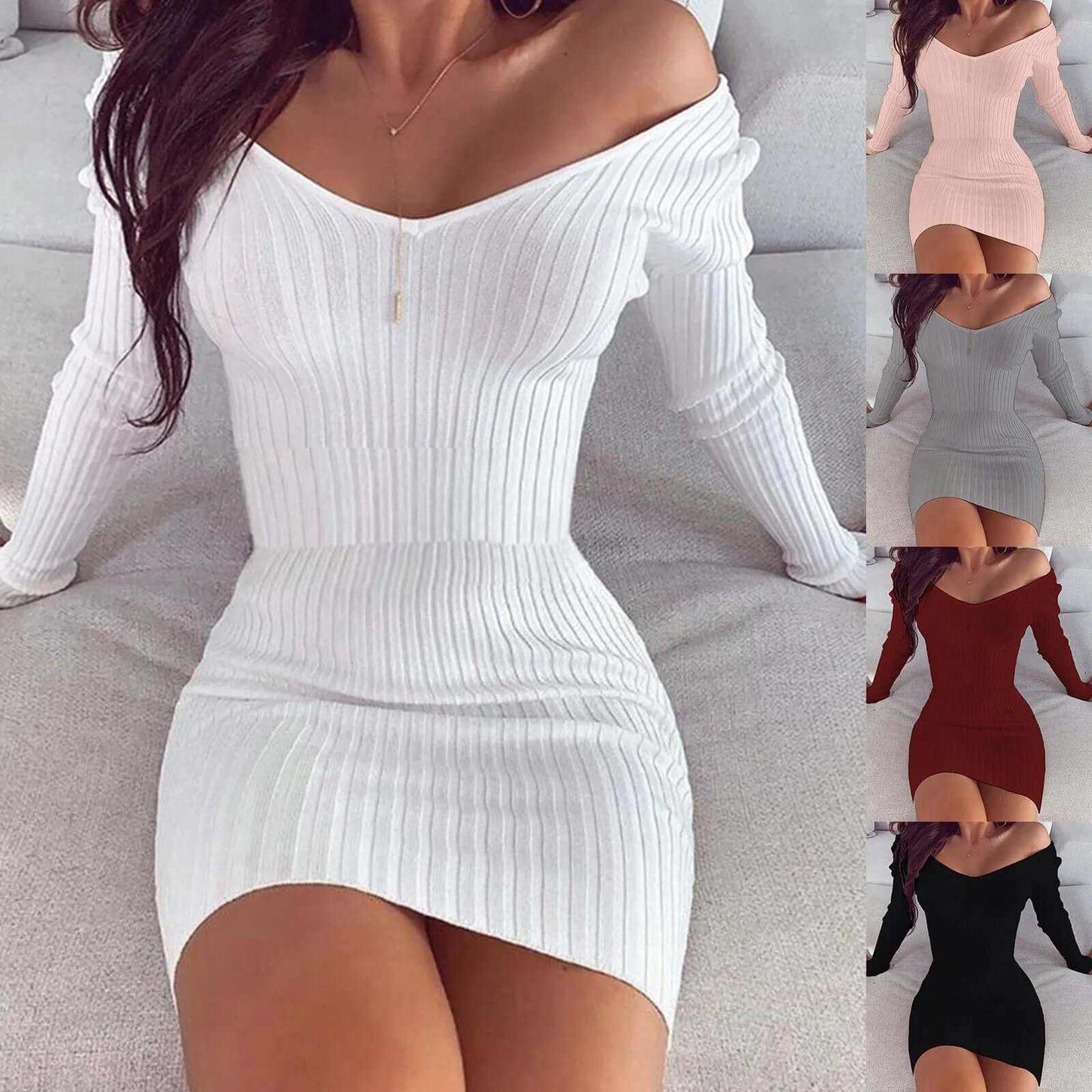 Sexy off Shoulder Long Sleeve Bodycon Dress for Women 2024 Spring Autunull