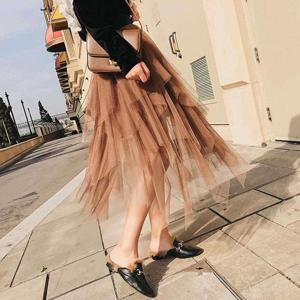 Women'S Tulle Skirt Formal High Low Asymmetrical Midi Length Elastic Wnull